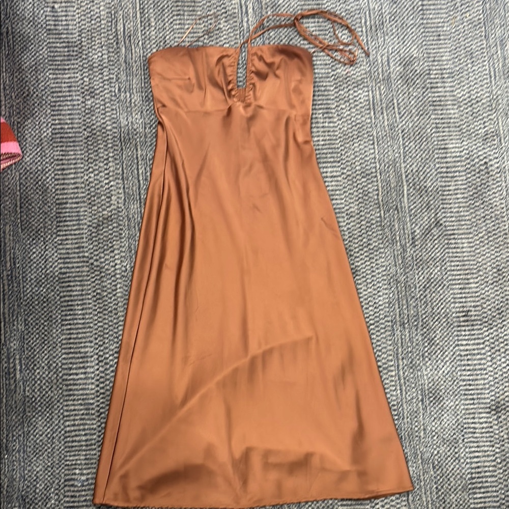 Abercrombie & Fitch Brown Asymmetrical Draped Midi Dress